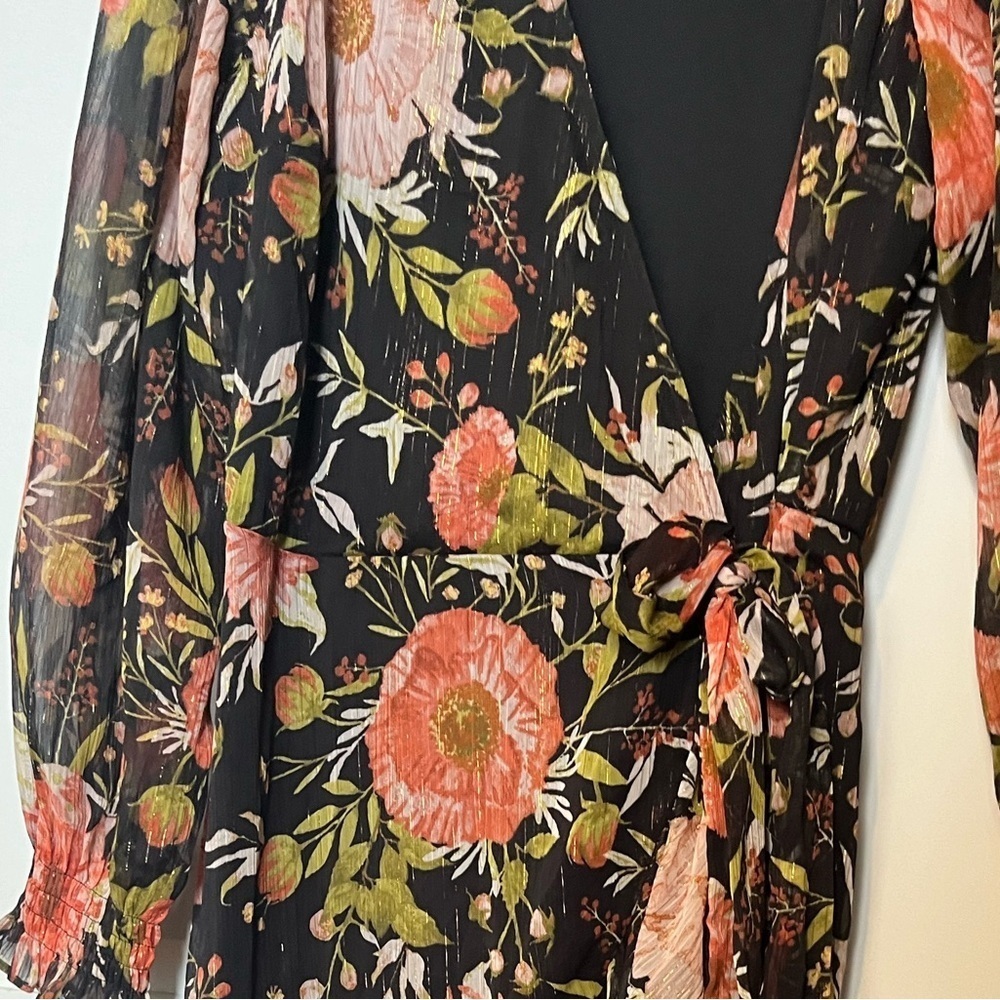 LC Lauren Conrad Dress with Tie at waist, Ruffle Hem Side Slit Women’s Medium M - Picture 3 of 6